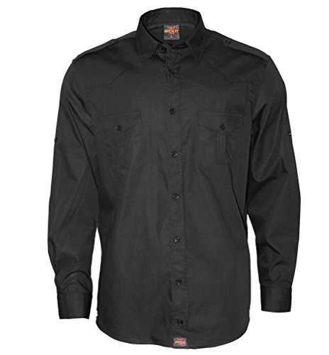 ROCK-IT Apparel Herren Langarm Hemd - 100% Baumwolle - Worker Hemd mit Schulterklappen - Kent Kragen [Größen S-5XL] Farbe schwarz Large von ROCK-IT Apparel
