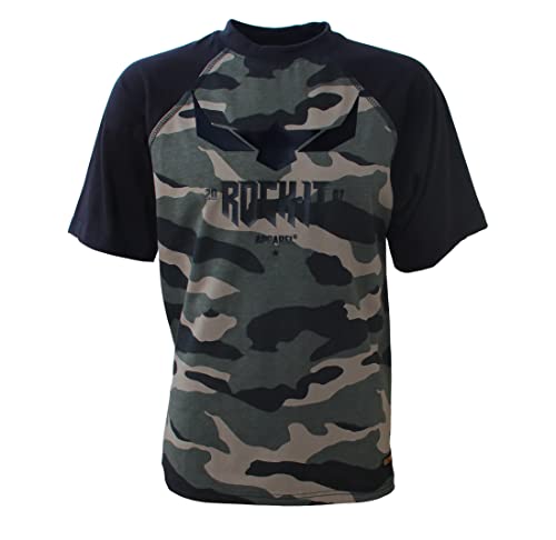 ROCK-IT Apparel Herren T-Shirt Black Logo Camouflage Raglan Kurzarm T-Shirt Rundhals Premium Qualität 100% Baumwolle mit Logo Print S-5XL Farbe Dark Camo XXL von ROCK-IT Apparel