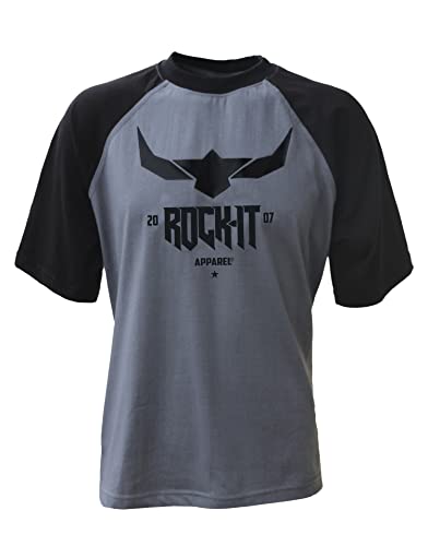 ROCK-IT Apparel Herren T-Shirt Cooles Logo Raglan Kurzarm T-Shirt Rundhals Premium Qualität 100% Baumwolle mit Logo Print Größen S-5XL Farbe Grau Schwarz 4XL von ROCK-IT Apparel