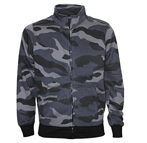 ROCK-IT Apparel I Sweatjacke Herren ohne Kapuze I Sweatshirt Herren mit Stehkragen und Reißverschluss [S-5XL] Premium Qualität mit Fleece-Innenseite I Camouflage Grau Blau XXL von ROCK-IT Apparel