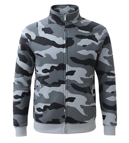 ROCK-IT Apparel I Sweatjacke Herren ohne Kapuze I Sweatshirt Herren mit Stehkragen und Reißverschluss [S-5XL] Premium Qualität mit Fleece-Innenseite I Camouflage Grau M von ROCK-IT Apparel