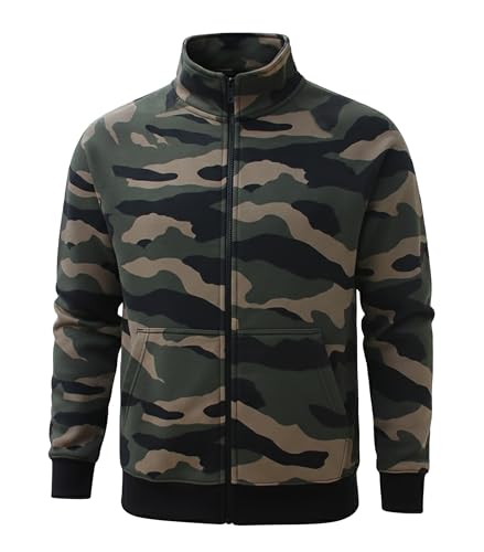 ROCK-IT Apparel I Sweatjacke Herren ohne Kapuze I Sweatshirt Herren mit Stehkragen und Reißverschluss [S-5XL] Premium Qualität mit Fleece-Innenseite I Camouflage Grün Braun L von ROCK-IT Apparel
