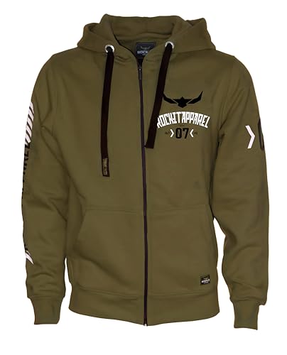 ROCK-IT Apparel Kapuzenjacke Herren Racer 07" Sweatjacke Heavy Hoodie Zipper Hoody S-5XL Ziphood mit Kapuze Reißverschluss und Fleece-Innenseite Olive Grün XXL von ROCK-IT Apparel