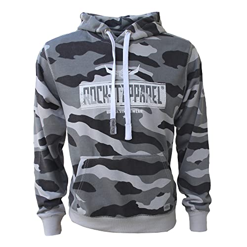 ROCK-IT Apparel Kapuzenpullover Herren Leichter Camouflage Hoodie aus French Terry Stoff mit Logo Print Größen S-5XL Regular Schnitt Farbe Camouflage Grau 4XL von ROCK-IT Apparel