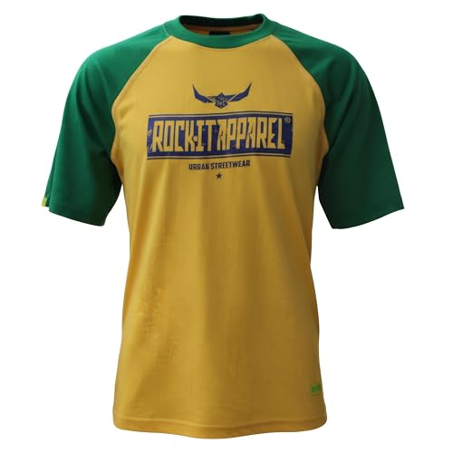 ROCK-IT Apparel Raglan Contrast T-Shirt Kurzarm Premium Rundhals Shirt für Herren 100% Baumwolle Vintage Bikershirt Größen S-5XL Regular Schnitt Farbe Gelb/Grün 4XL von ROCK-IT Apparel