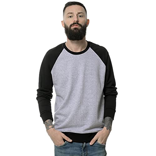 ROCK-IT Apparel Sweatshirt Herren Raglan 2 Tone Crewneck Sweater Pullover mit hohem Größen S - 5XL Regular Size H. Grau Schwarz S von ROCK-IT Apparel