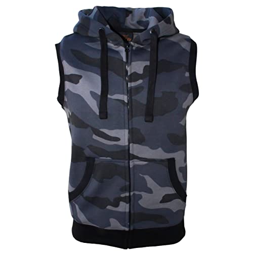 ROCK-IT Apparel Zipped Hoodie ärmellos für Herren Sleeveless Fitness Kapuzenpullover Männer Sweater Trainingsweste Sweatshirt Tank Top S-4XL Farbe Camouflage Grau/Schwarz 3XL von ROCK-IT Apparel