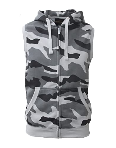 ROCK-IT Apparel Zipped Hoodie ärmellos für Herren Sleeveless Fitness Kapuzenpullover Männer Sweater Trainingsweste Sweatshirt Tank Top S-4XL Farbe Camouflage Grau 3XL von ROCK-IT Apparel