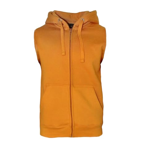 ROCK-IT Apparel Zipped Hoodie ärmellos für Herren Sleeveless Fitness Kapuzenpullover Männer Sweater Trainingsweste Sweatshirt Tank Top S-4XL Farbe Marinegold Orange M von ROCK-IT Apparel
