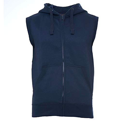 ROCK-IT Apparel Zipped Hoodie ärmellos für Herren Sleeveless Fitness Kapuzenpullover Männer Sweater Trainingsweste Sweatshirt Tank Top S-4XL Farbe Navy Blau Medium von ROCK-IT Apparel