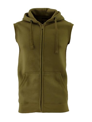 ROCK-IT Apparel Zipped Hoodie ärmellos für Herren Sleeveless Fitness Kapuzenpullover Männer Sweater Trainingsweste Sweatshirt Tank Top S-4XL Farbe Olive Grün XXL von ROCK-IT Apparel