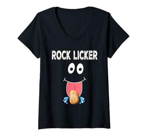 Damen Rock-Licker Lustiges Sabbern I Lick Rocks Rockhounding T-Shirt mit V-Ausschnitt von ROCK LICKER Funny Drool I Lick Rocks Rockhounding
