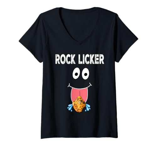 Damen Rock LICKER Lustig Ich lecke Granite Rocks Rockhounding T-Shirt mit V-Ausschnitt von ROCK LICKER Funny I Lick Rocks Rockhounding