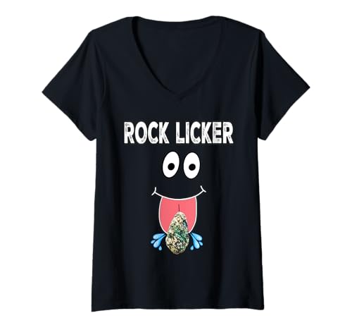 Damen Rock LICKER Lustige Geologie Ich lecke Felsen Rockhounding T-Shirt mit V-Ausschnitt von ROCK LICKER Funny I Lick Rocks Rockhounding