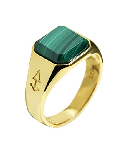 Rock and Steel Gold Herren Ring Siegelring mit Malachite Stein aus 925 Sterling Silber, 18K Vergoldet (63 (20.1 mm)) von ROCK & STEEL GERMANY