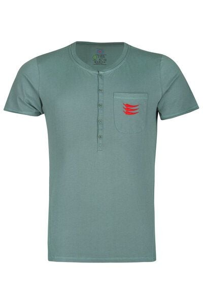 ROCKBODY Herren T-Shirt Sergio Rundhalz Knopfleiste Brusttasche Biobaumwolle von ROCKBODY