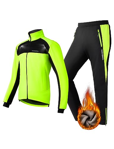 ROCKBROS Fahrrad Jacke + Hose Set Winter Thermo Fahrradbekleidung Hohe Sichtbarkeit & Winddicht Softshelljacke und Radlerhose für Outdoor-Aktivitäten wie Radfahren, Klettern, Wandern von ROCKBROS