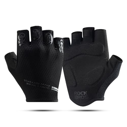 ROCKBROS Fahrradhandschuhe Radhandschuhe Herren Damen Halbfinger rutschfeste Stoßdämpfende Handschuhe Sommer für Mountainbike Rennrad Schwarz S von ROCKBROS