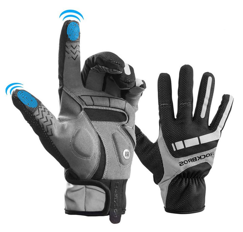 ROCKBROS Fahrradhandschuhe Winterhandschuhe mit Polarfleece, Touchscreen & Reflektierende TOUCHSCREEN-KOMPATIBLE FINGERSPITZEN von ROCKBROS