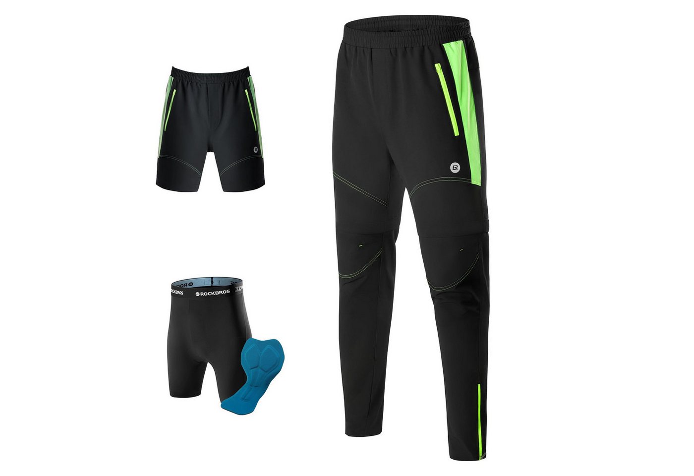ROCKBROS Fahrradhose Doppellagig Abnehmbar Sporthose (Atmungsaktive MTB Rennrad) Gepolsterte Fahrrad Hosen Herren von ROCKBROS