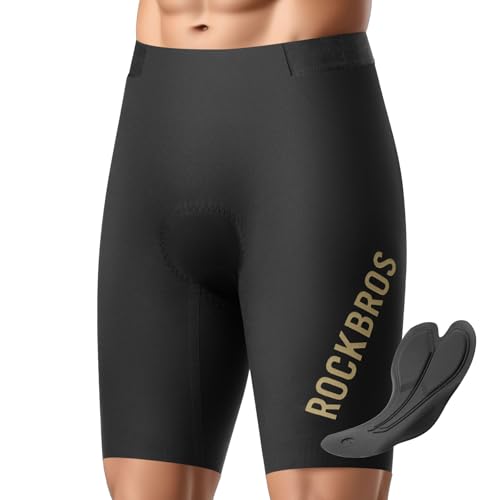 ROCKBROS Fahrradhose Kurz Gepolstert Herren, Nahtloses Einteiler Design Radlerhose, 3D Atmungsaktiv und rutschfest Radlerhose mit Polster für Rennrad MTB, Schwarz L von ROCKBROS
