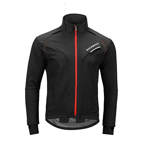 ROCKBROS Fahrradjacke Bikingjacke Herren Jacke Winter Fleecejacke Windjacke Wasserficht 3D Gepolstert Schwarz Rot(Asian L) von ROCKBROS