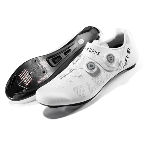 ROCKBROS Fahrradschuhe Herren Damen mit Nylonsohle, Atmungsaktive Rennradschuhe Kompatibel mit SPD-SL & Look KEO Cleats, Radsportschuhe mit Drehverschluss & Ergonomischem Design, Weiß, 43 von ROCKBROS