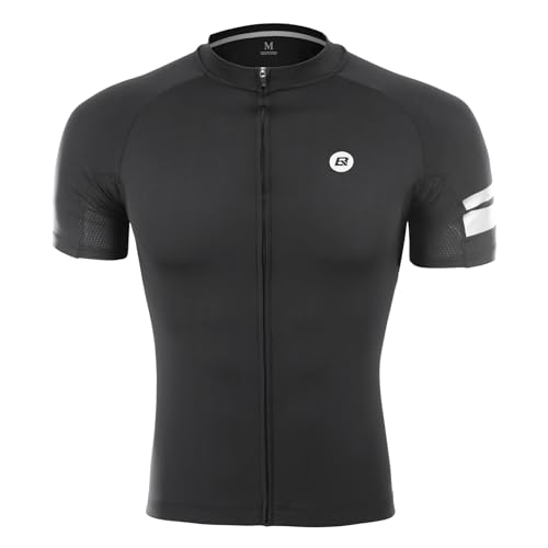 ROCKBROS Fahrradtrikot, durchgehender Reißverschluss, Fahrradtrikot mit Taschen, kurze Ärmel, Fahrradtrikot, atmungsaktive Fahrrad-Shirts, Schwarz, L-XL von ROCKBROS