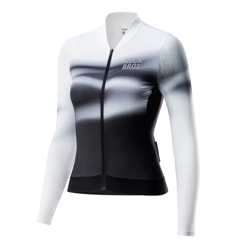 ROCKBROS Fahrradtrikot Damen Langarm Radtrikot Frühling Sommer Frauen Fahrradkleidung Atmungsaktiv Schnell Trocknend Rennradtrikot mit 3 Taschen von ROCKBROS