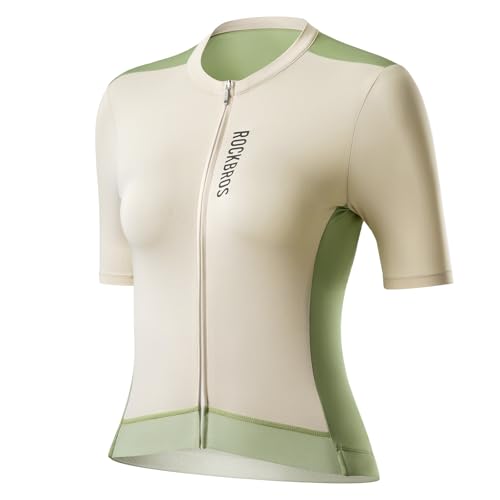 ROCKBROS Fahrradtrikot Damen Sommer Kurzarm Atmungsaktiv Radtrikot, Frauen Fahrrad Trikots mit 3 Rückentaschen, Radsport-Shirt Radfahren Rennrad Top Shirts Grün S von ROCKBROS