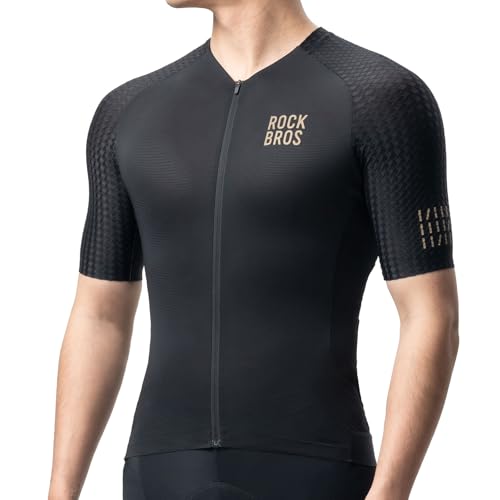 ROCKBROS Herren Damen Fahrradtrikot Kurzarm Radtrikot Rennrad Trikot Schnell trocknend Fahrradbekleidung Atmungsaktiv für Radsport MTB Schwarz S von ROCKBROS