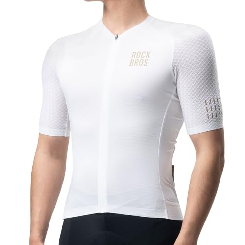 ROCKBROS Herren Damen Fahrradtrikot Kurzarm Radtrikot Rennrad Trikot Schnell trocknend Fahrradbekleidung Atmungsaktiv für Radsport MTB Weiß L von ROCKBROS