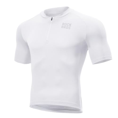 ROCKBROS Herren Radtrikot Fahrradtrikot Kurzarm Rennradtrikot Atmungsaktiv Radbekleidung Schnell trocknend für Rennrad Mountainbike Radfahren Weiß L von ROCKBROS