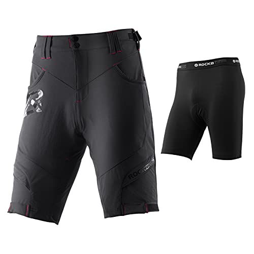 ROCKBROS Kurz Radlerhose Herren Fahrradhose mit Sitzpolster 4D Atmungsaktiv Schnelltrocknend Radhose MTB Hose Bike Shorts Schwarz Hellbraun Grau M-4XL von ROCKBROS