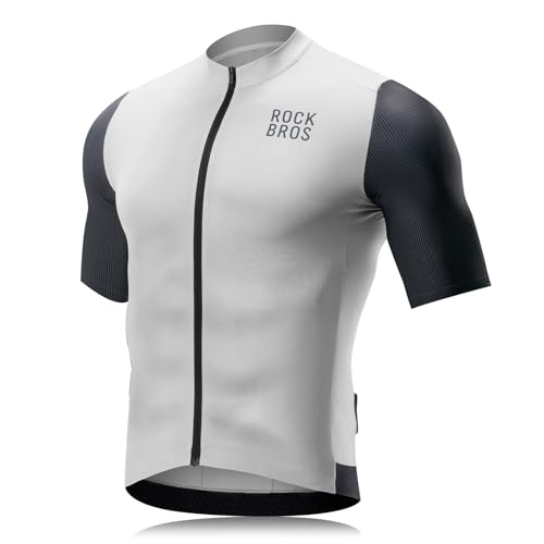 ROCKBROS Kurzarm Fahrradtrikot Herren Radtrikot Schnelltrocken Atmungsaktive Radshirt T-Shirt für Männer Sommer MTB Rennrad Grau S von ROCKBROS
