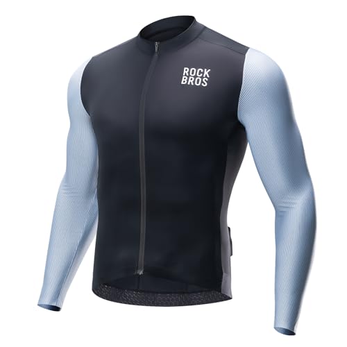 ROCKBROS Langarm Radtrikot Herren Fahrradtrikot, Atmungsaktive Schnell Trocknend Fahrradbekleidung Reißverschluss mit 3 Taschen, T Shirt für Männer Rennrad MTB Europäische Größe von ROCKBROS