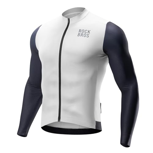 ROCKBROS Langarm Radtrikot Herren Fahrradtrikot, Atmungsaktive Schnell Trocknend Fahrradbekleidung Reißverschluss mit 3 Taschen, T Shirt für Männer Rennrad MTB Europäische Größe von ROCKBROS