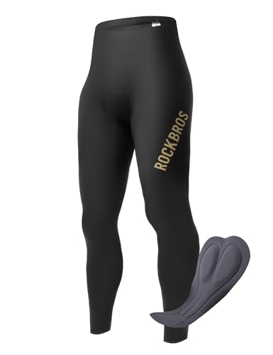 ROCKBROS Radhose Lang Herren Gepolstert, Nahtlos mit Sitzpolster, Kompression Fahrradhose mit Reflektor, Atmungsaktiv Schnelltrocknende Elastisch für MTB Rennrad, Schwarz XL von ROCKBROS