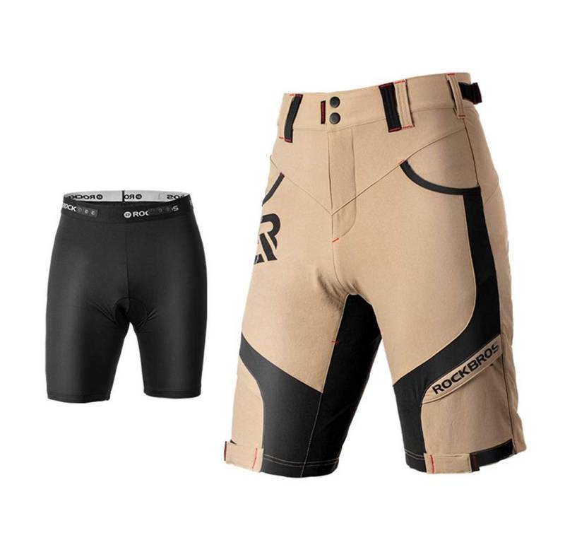 ROCKBROS Radlerhose Kurz Radlerhose Herren Fahrradhose mit Sitzpolster M-4XL (Schwarz Hellbraun Grau, 1-tlg) 4D Atmungsaktiv Schnelltrocknend Radhose MTB Hose Bike Shorts von ROCKBROS