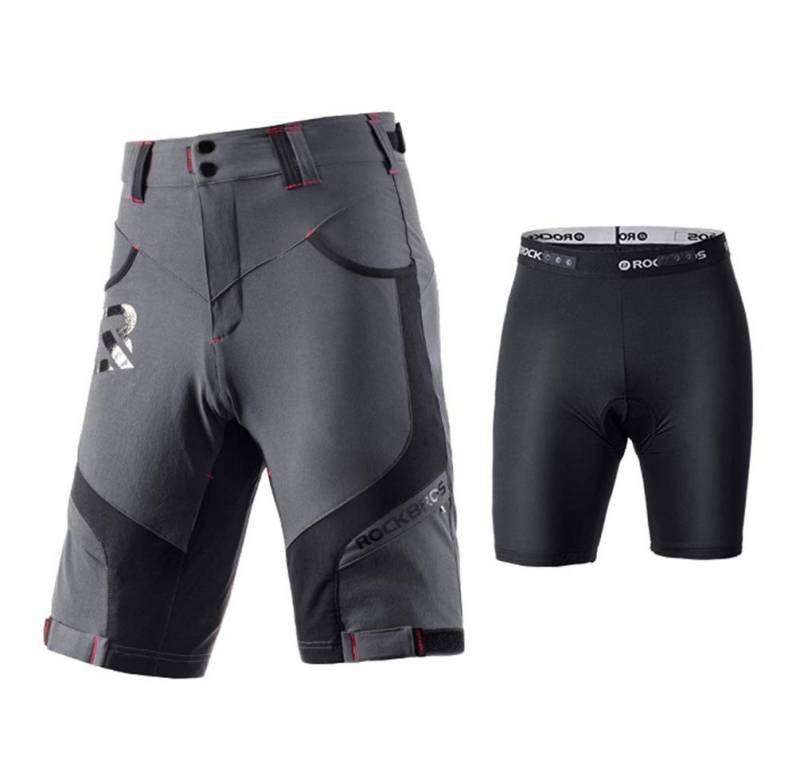 ROCKBROS Radlerhose Kurz Radlerhose Herren Fahrradhose mit Sitzpolster M-4XL (Schwarz Hellbraun Grau, 1-tlg) 4D Atmungsaktiv Schnelltrocknend Radhose MTB Hose Bike Shorts von ROCKBROS