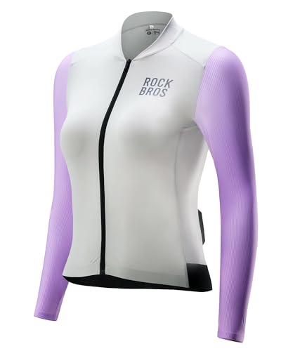 ROCKBROS Radtrikot Damen Langarm Fahrradtrikot Sommer Fahrrad Jacke Radsporttrikot Rennrad Trikot mit 3 Rückentaschen MTB Fahrradkleidung Atmungsaktiv von ROCKBROS