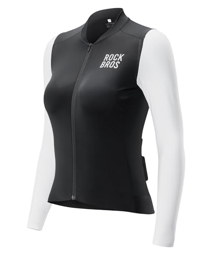 ROCKBROS Radtrikot Damen Langarm Fahrradtrikot Sommer Fahrrad Jacke Radsporttrikot Rennrad Trikot mit 3 Rückentaschen MTB Fahrradkleidung Atmungsaktiv von ROCKBROS