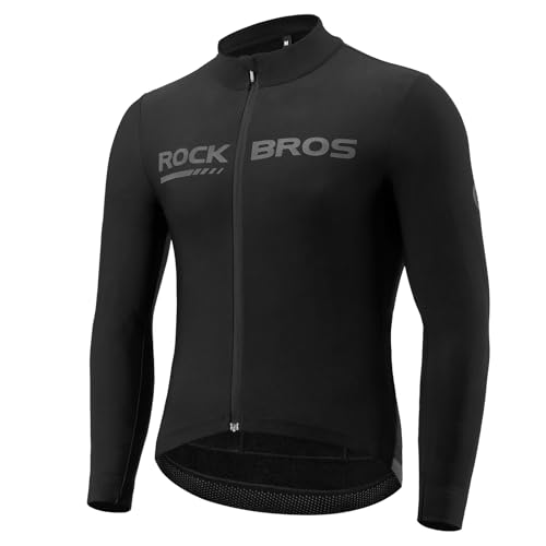 ROCKBROS Radtrikot Langarm Herren, Thermo Atmungsaktiv und Elastisch Fahrradtrikot Fahrradbekleidung Mit Taschen für Radsport MTB Straße, Schwarz M von ROCKBROS
