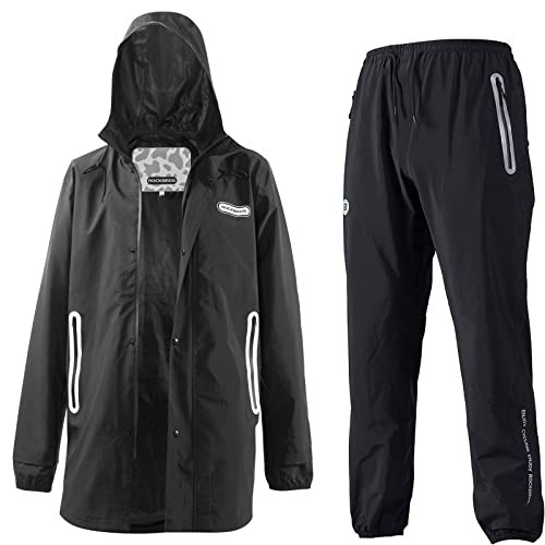 ROCKBROS Regenmantel + Regenhose Herren Damen Wasserdichter Regenponcho Verlängerte Regenjacke Outdoor für Radfahren, Laufen, Training, Wandern, Bergsteigen von ROCKBROS