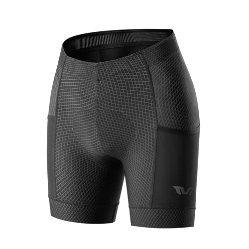 ROCKBROS TVI Radlerhose Damen Gepolstert mit Tasche, Fahrradhose Kurz Sommer Atmungsaktive Schnell Trocknende Radhose Elastische mit Polster von ROCKBROS