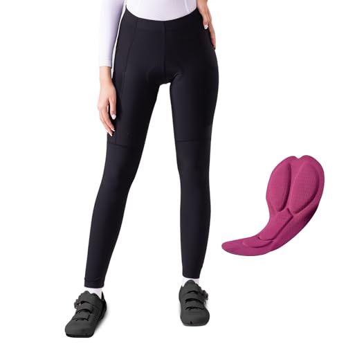 ROCKBROS TVI Winter Fahrradhose Damen Gepolstert Lang, Elastische Radhose Atmungsaktive Dehnbare Fahrradrennrad Hose Woman Sitzpolster GepräGtes Stoff von ROCKBROS