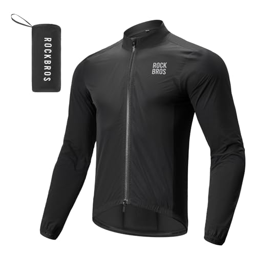 ROCKBROS Windjacke Fahrradjacke Herren, Ultraleichte Atmungsaktiv Radsportjacke, Kompakt Sportjacke, Schwarz, windbreaker Rennrad Herren, Schwarz 4XL von ROCKBROS