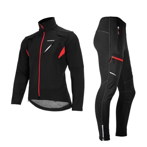 ROCKBROS Winter Fahrradbekleidung Herren Fahrrad Jacke + Hose Set Radjacke Wasserfest Windjacke Lange Radhose Freizeithose L von ROCKBROS