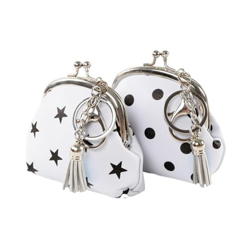 ROCKING GIFTS 2er-Set Geldbörse aus Kunstleder mit Clip und Schlüsselanhänger für Damen, weiß mit Punkten und Sternen in Schwarz, 8 cm ROCKING GIFTS 2er-Set Geldbörse aus Kunstleder mit Clip und Schlüsselanhänger für Damen, weiß mit Punkten und Sternen in Schwarz, 8 cm von ROCKING GIFTS