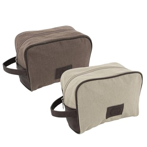 ROCKING GIFTS 2er-Set Reise-Kulturbeutel aus Baumwolle mit Griff für Herren oder Unisex, Braun und Beige, Federmäppchen, 21 cm von ROCKING GIFTS